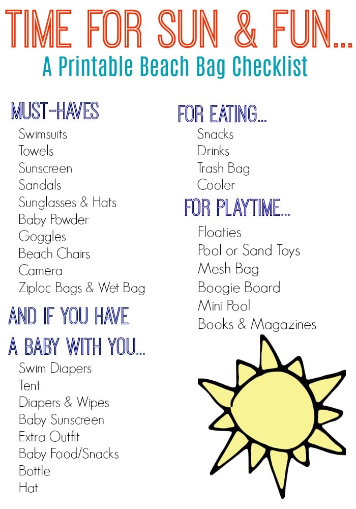 Printable Beach Bag Checklist - The Chirping Moms