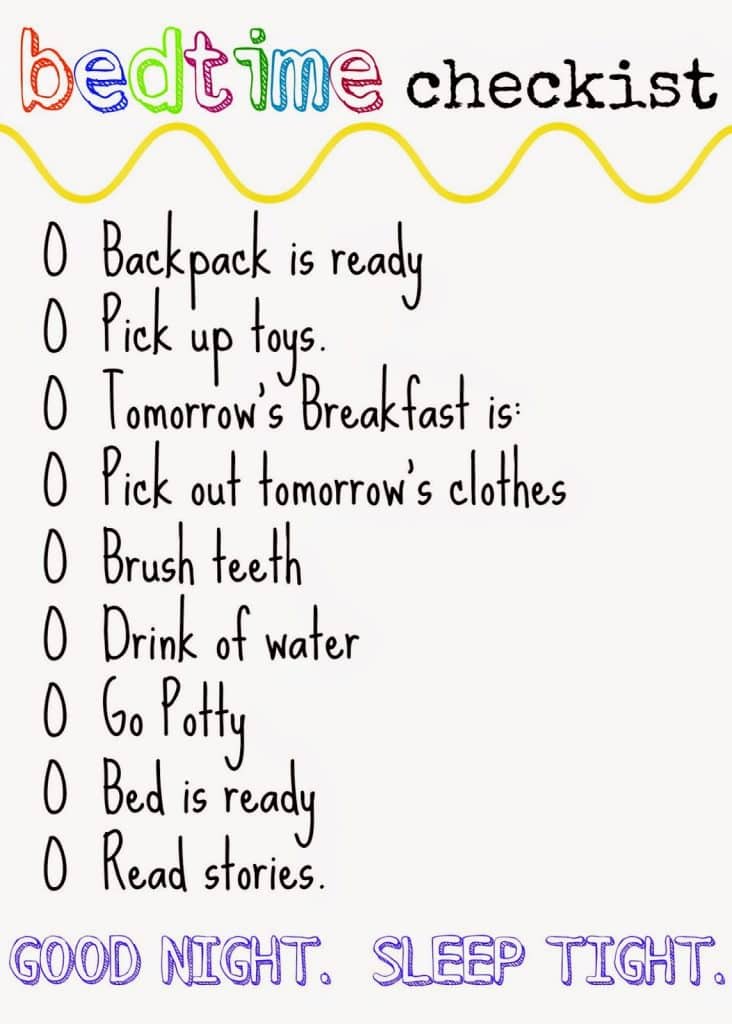 Bedtime Printable Checklist : The Chirping Moms