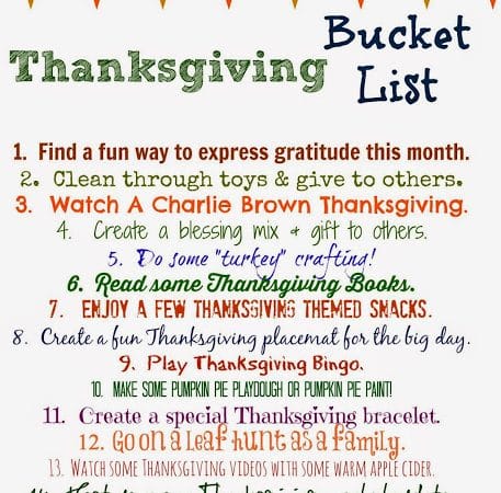Thanksgiving Bucket List (Free Printable)