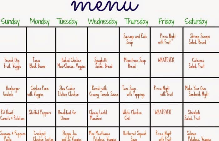 31 Days of Dinners:  A Menu Plan for the Whole Month