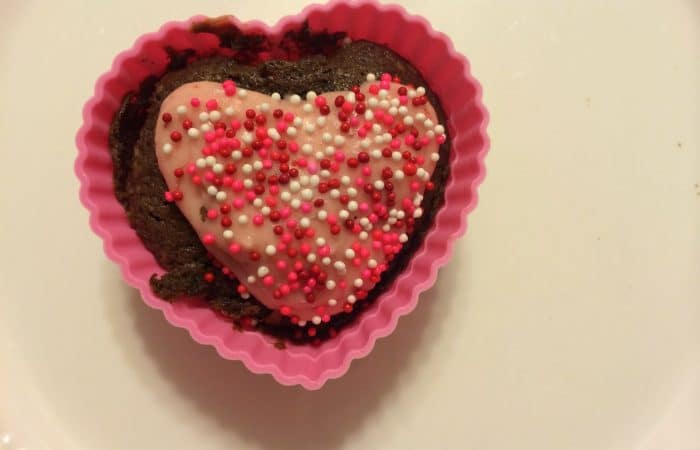 Chocolate Heart Cupcakes with Strawberry Frosting