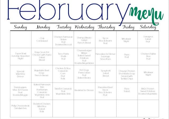 February Meal Plan for Families (Free Printable)
