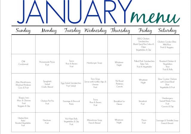 31 Days of Dinners:  A Meal Plan for January (Free Printable)
