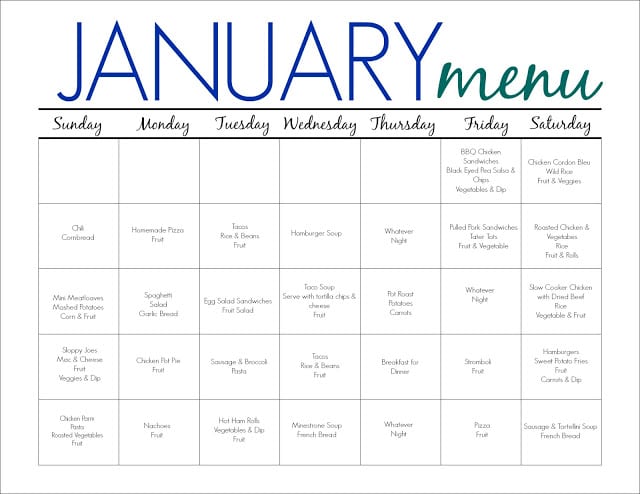31 Days of Dinners: A Meal Plan for January (Free Printable) || The Chirping Moms