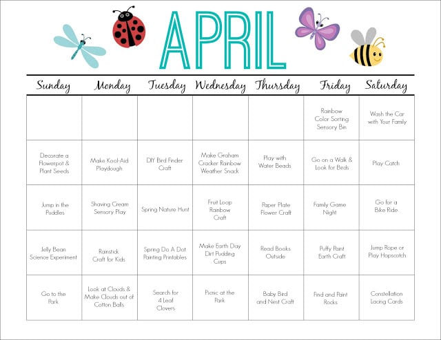 April Printable Activity Calendar for Kids || The Chirping Moms