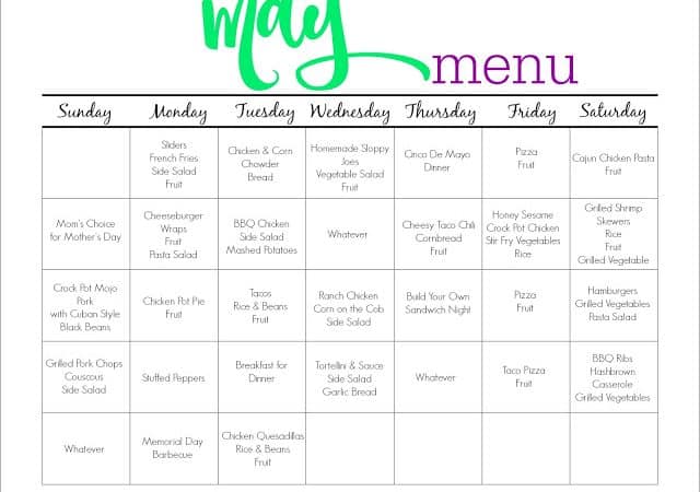 May Meal Plan for Families (& Free Printable)