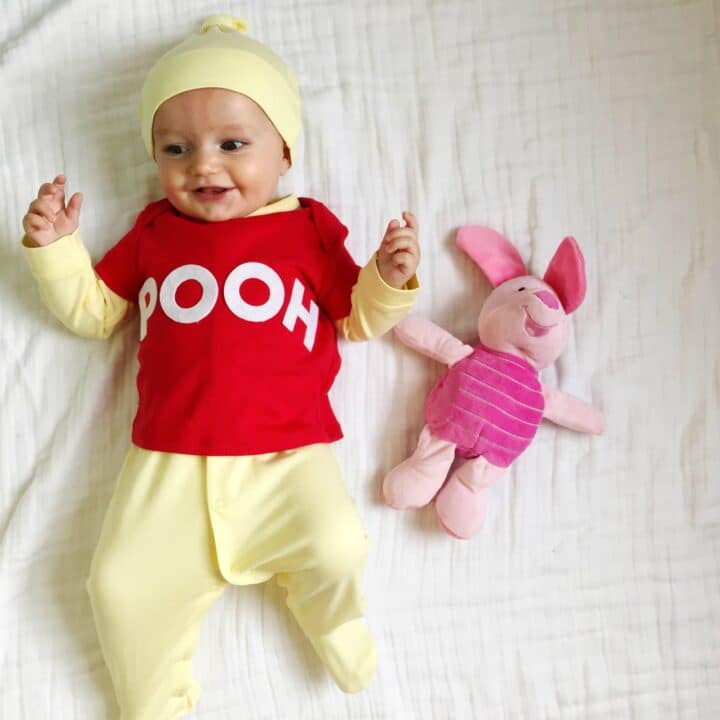 5 Easy Diy Costumes For Baby The Chirping Moms - Diy Winnie The Pooh Baby Costume