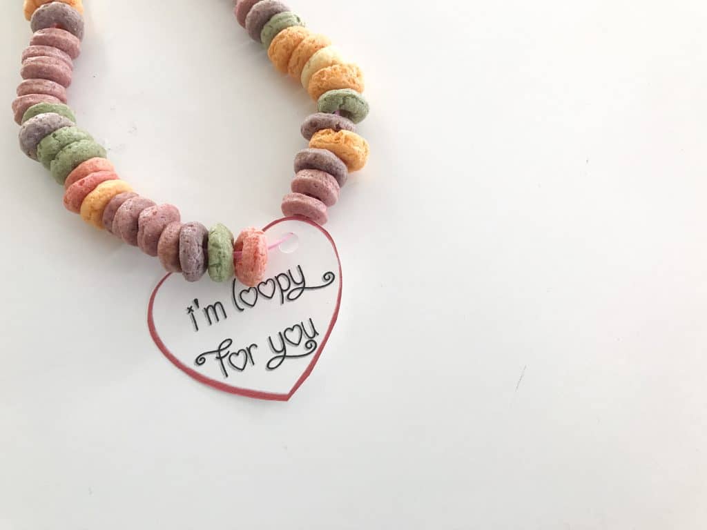 valentine's day cereal necklaces with I'm loopy for you printable