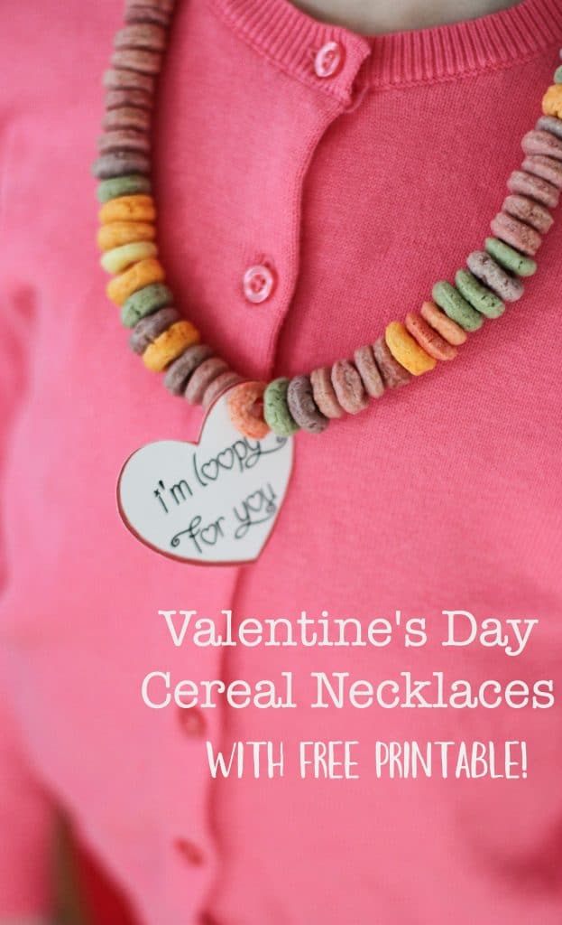 valentine's day cereal necklace with free printable