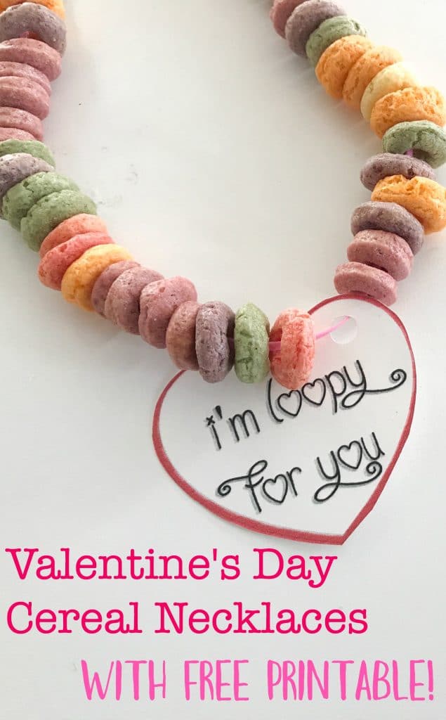 valentine's day cereal necklace with free printable