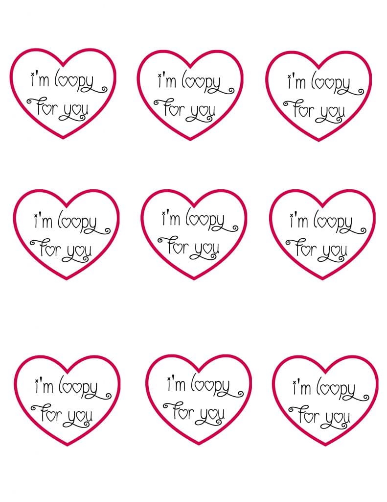 I'm loopy for you free printable for valentine's day cereal necklace