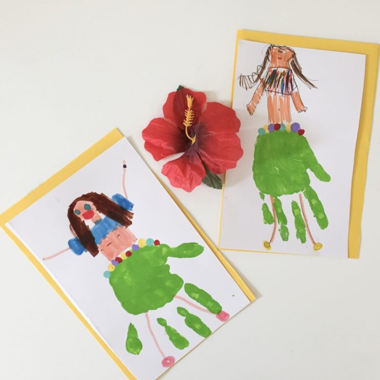 Luau Ideas for kids party- Hula handprint art