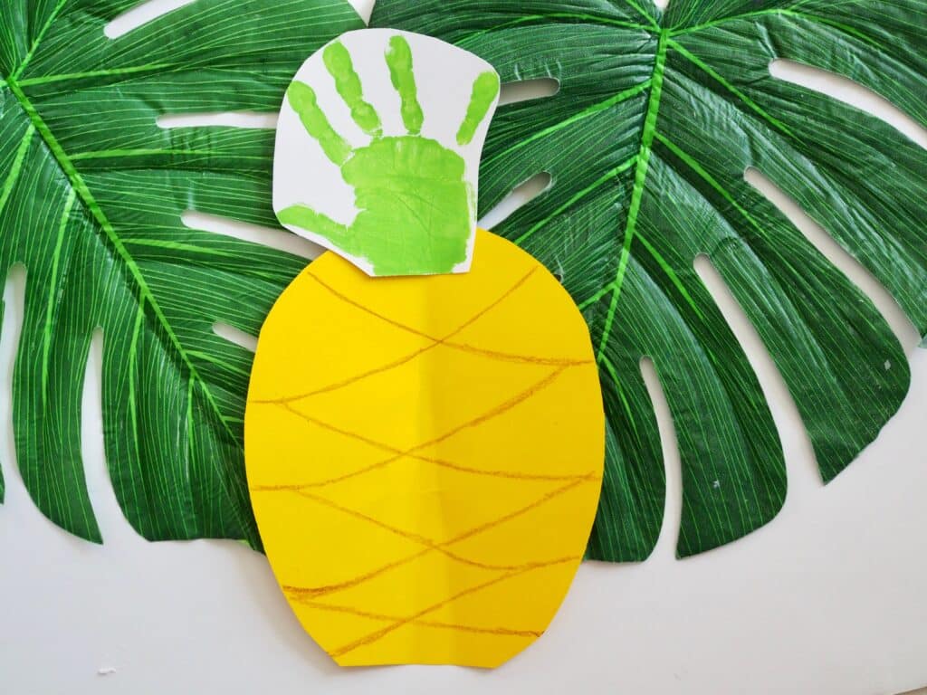 Easy Luau Ideas For Kids-Kids Pineapple handprint