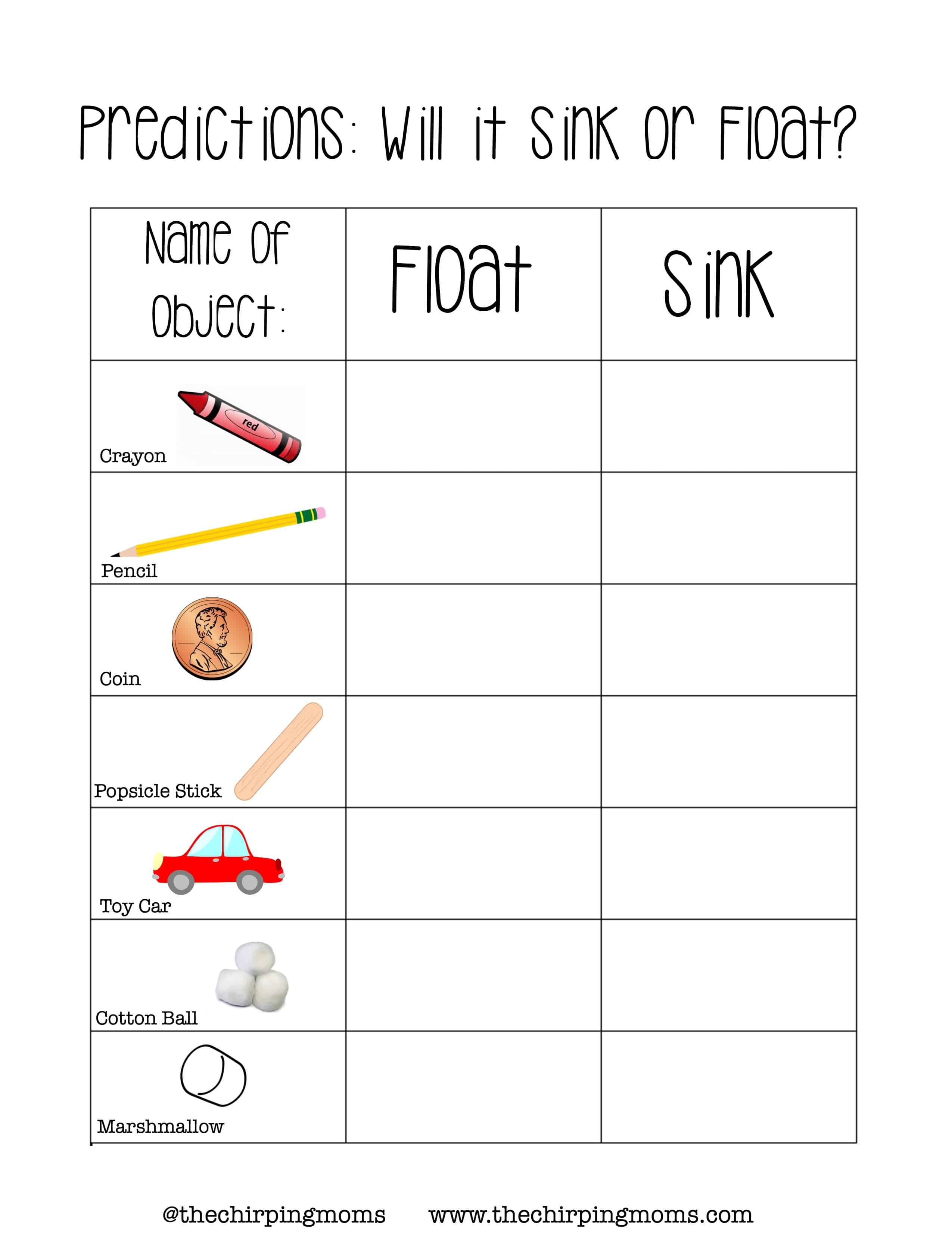 Simple Science: Will it Sink or Float? - The Chirping Moms Within Sink Or Float Worksheet