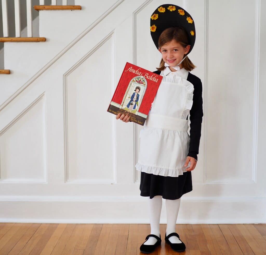 Easy Book Character Costumes- Amelia Bedelia with foam hat, black dress and white apron