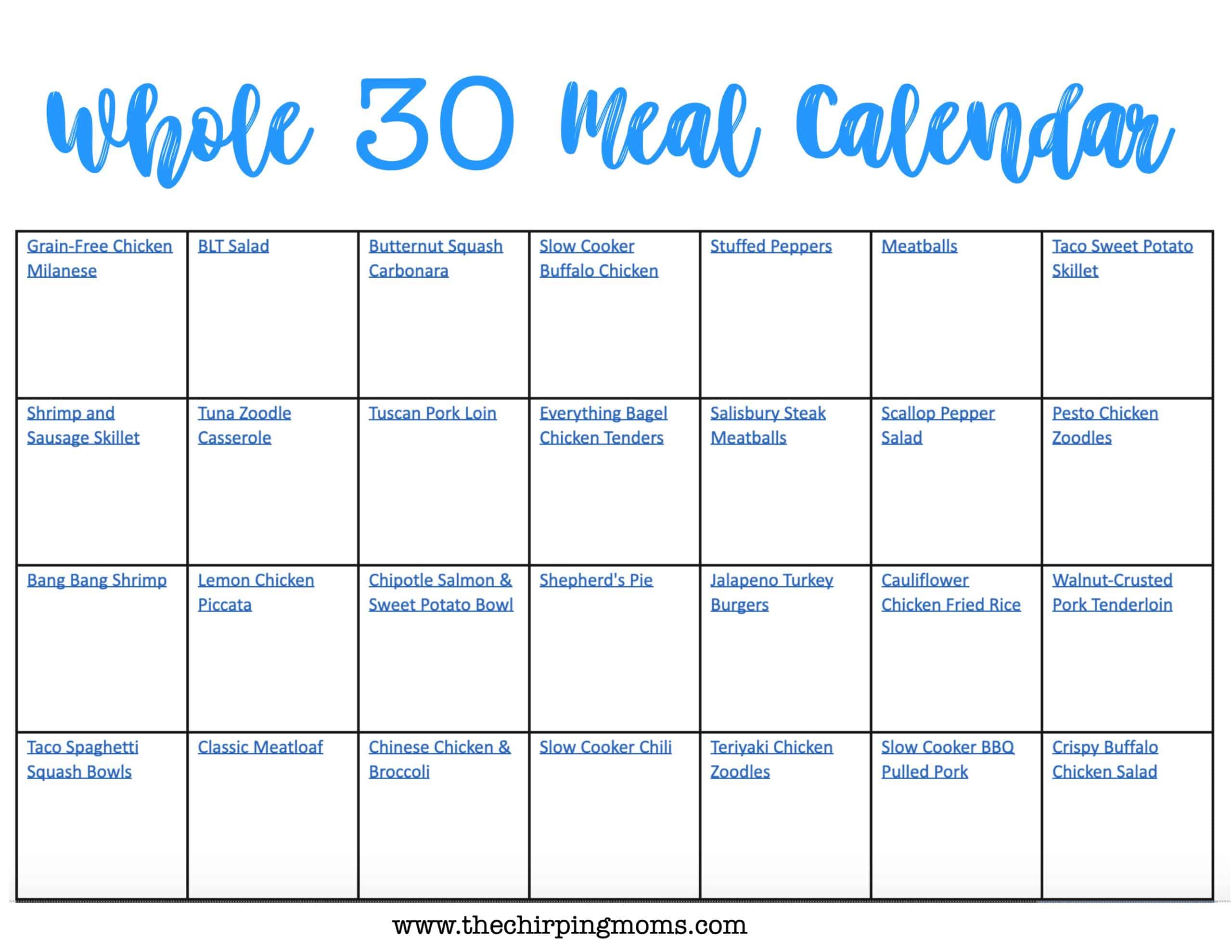 Whole30 Calendar Printable