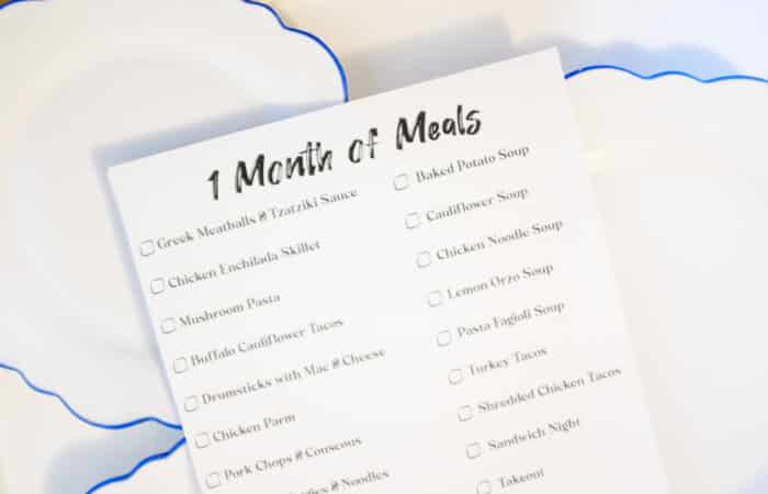A Month of Meal Ideas: Free Printable Checklist
