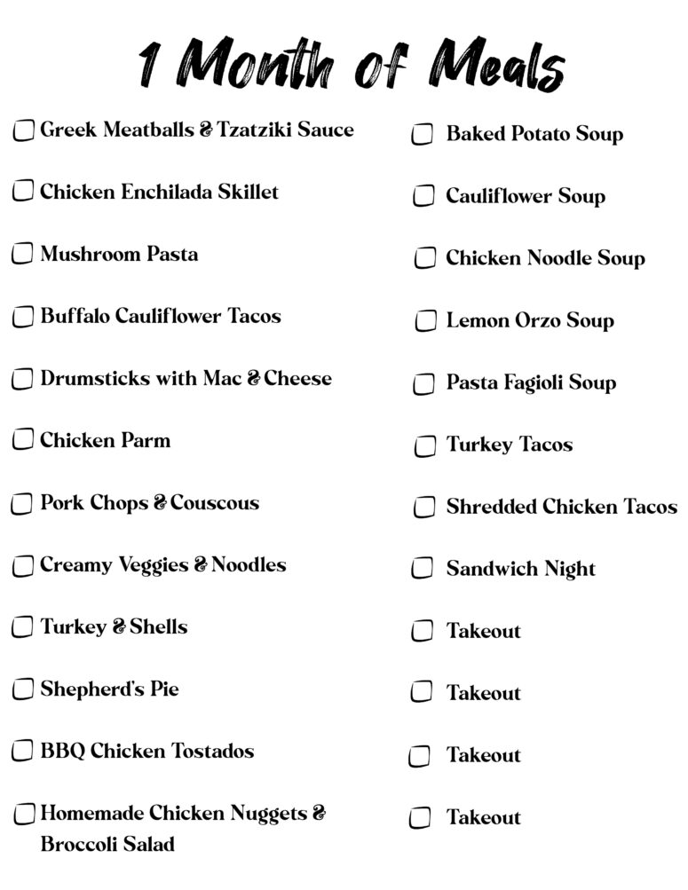 A Month of Meal Ideas: Free Printable Checklist - The Chirping Moms
